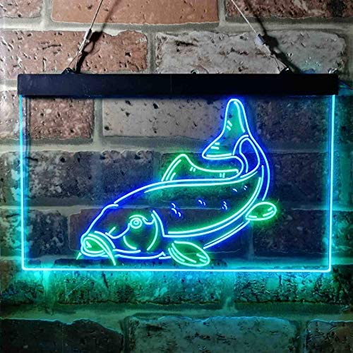 Cabin Fishing Bait Store Carp Fish Dual LED Neon Light Sign